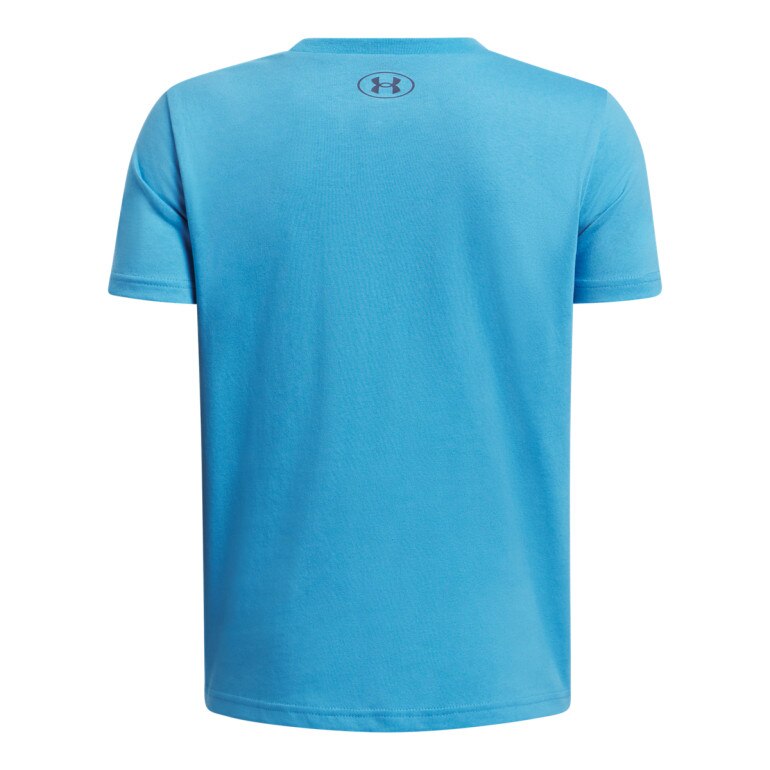Chłopięcy t-shirt z nadrukiem Under Armour UA Boxed Sports - niebieska