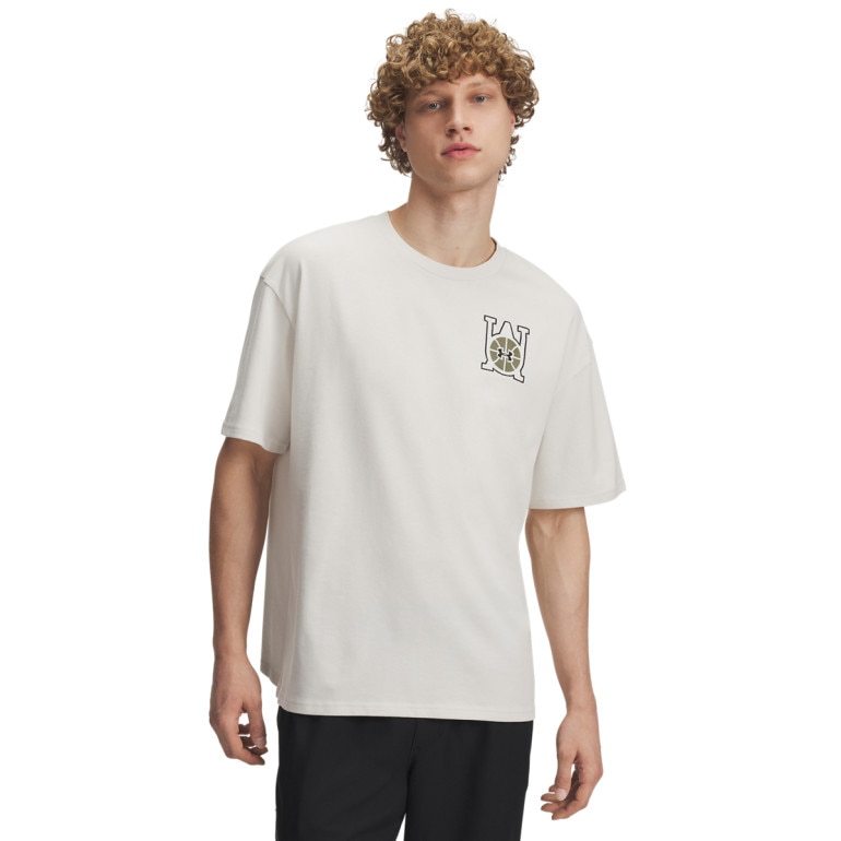 Męska koszulka z nadrukiem Under Armour UA Hoops Courtside Heavyweight - biała