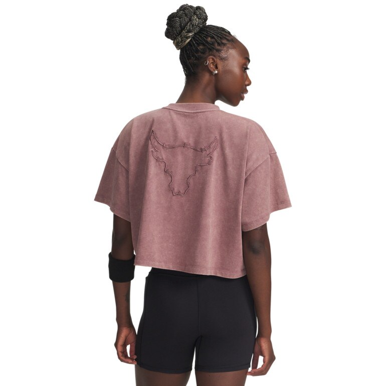 Damska koszulka treningowa Under Armour Project Rock Statement Graphic SS - różowa