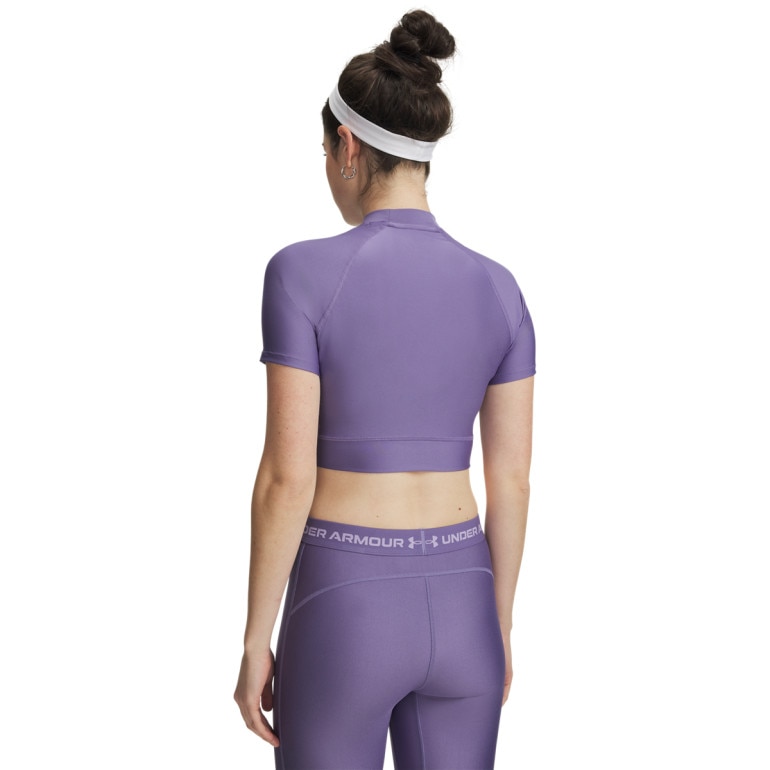 Damska koszulka treningowa Under Armour HeatGear Crop Mock SS - fioletowa