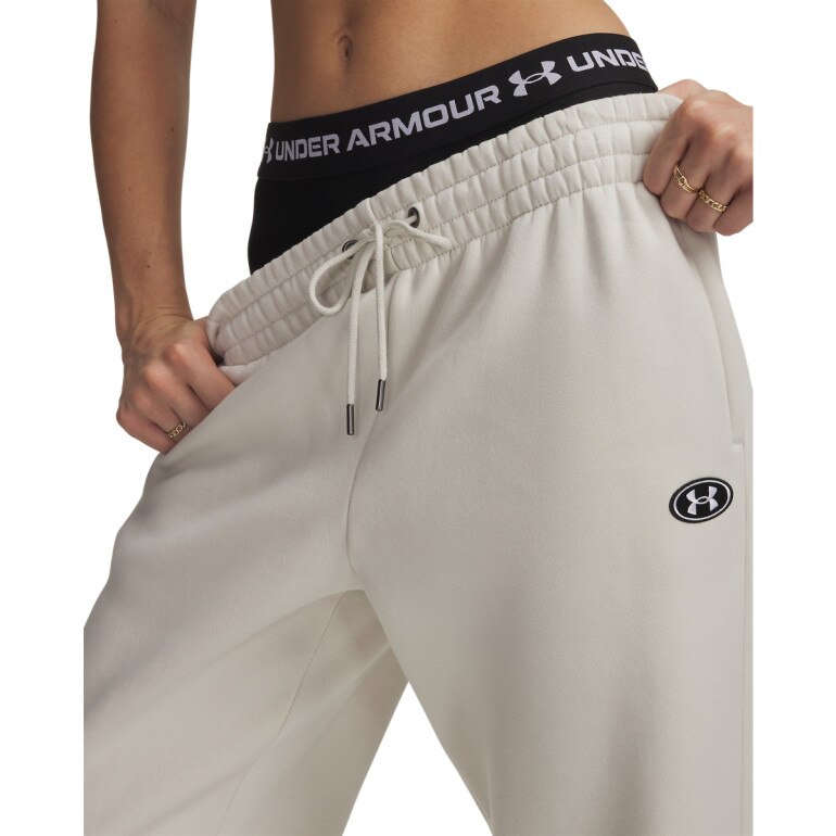 Damskie spodnie dresowe joggery Under Armour Icon Flc Varsity Jogger - białe
