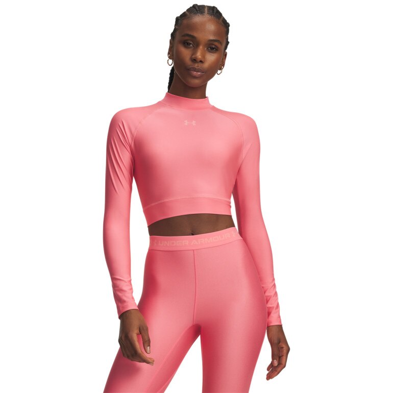 Damski longsleeve treningowy Under Armour HeatGear Crop Mock LS - różowy