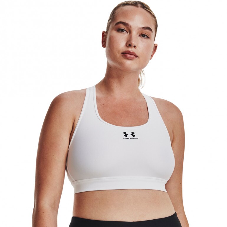 Biustonosz treningowy Under Armour UA HeatGear Mid Padless - biały 