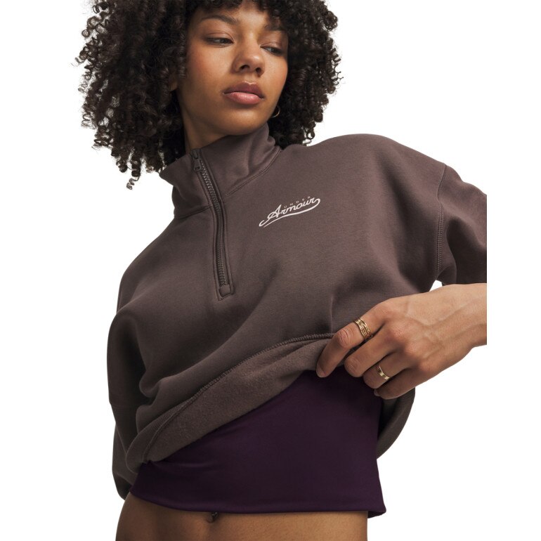 Damska bluza bez kaptura Under Armour RIVAL FLEECE VARSITY HZ - brązowa