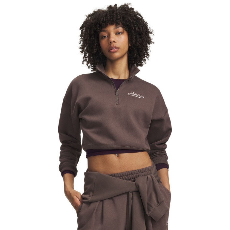 Damska bluza bez kaptura Under Armour RIVAL FLEECE VARSITY HZ - brązowa