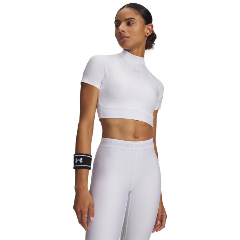 Damska koszulka treningowa Under Armour HeatGear Crop Mock SS - biała