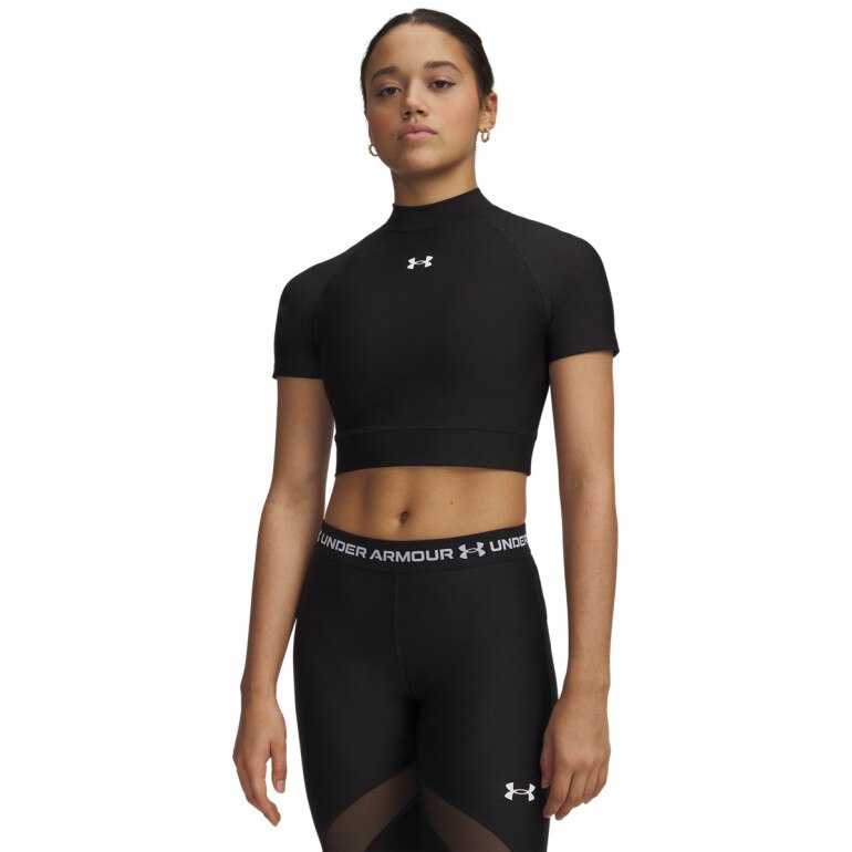Damska koszulka treningowa Under Armour HeatGear Crop Mock SS - czarna