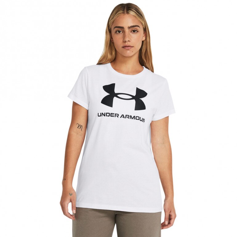 Damski t-shirt z nadrukiem Under Armour UA Rival Logo SS - biały