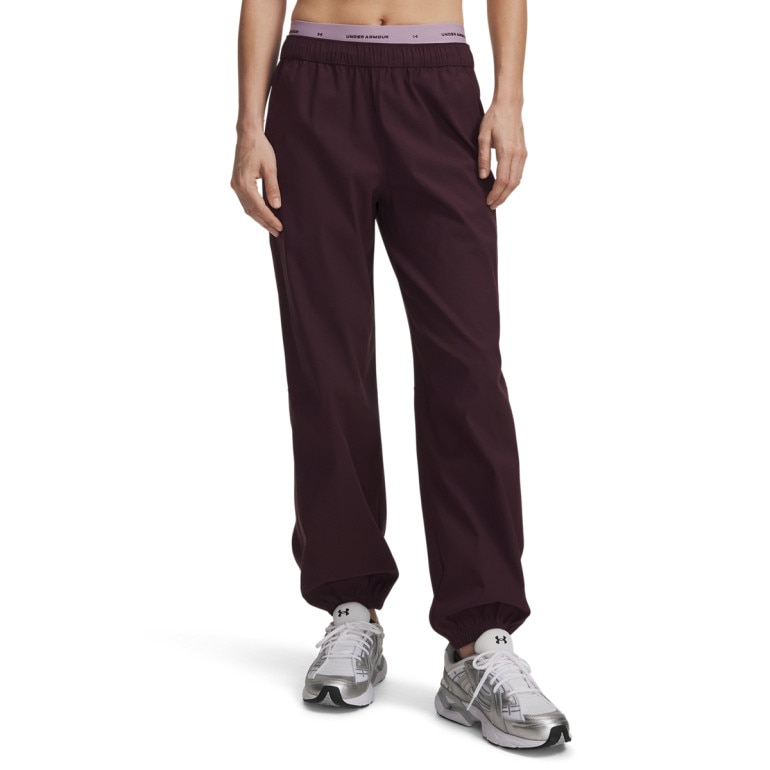 Damskie spodnie tkaninowe joggery Under Armour Unstoppable Wvn Jogger - burgundowe