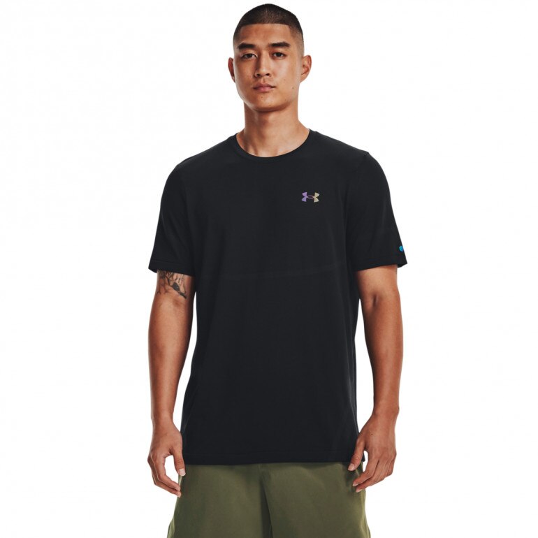 Męska koszulka treningowa Under Armour UA Rush Seamless Legacy SS - czarna