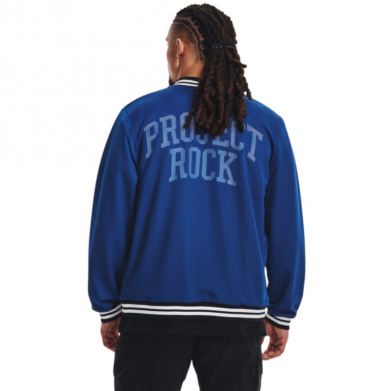 Męska kurtka przejściowa Under Armour Project Rock Mesh Varsity Jacket - niebieska