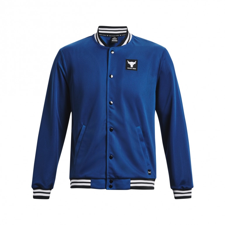 Męska kurtka przejściowa Under Armour Project Rock Mesh Varsity Jacket - niebieska