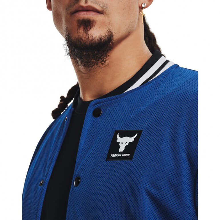 Męska kurtka przejściowa Under Armour Project Rock Mesh Varsity Jacket - niebieska