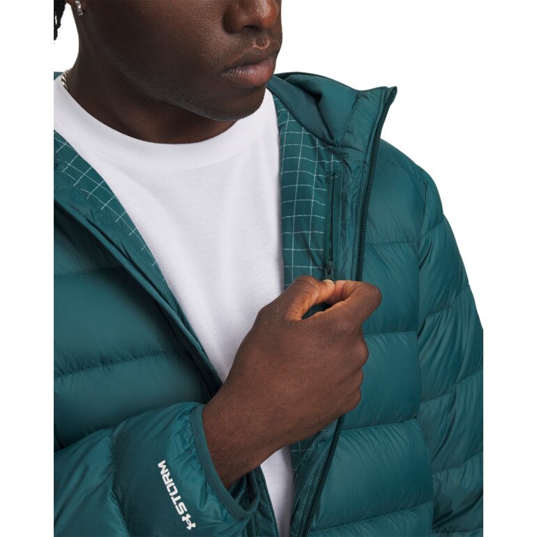 Męska kurtka puchowa Under Armour LEGEND DOWN HOODED JACKET - turkusowa