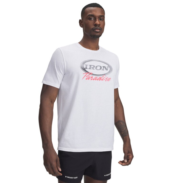 Męski t-shirt z nadrukiem Under Armour Project Rock Iron Paradise - biały 