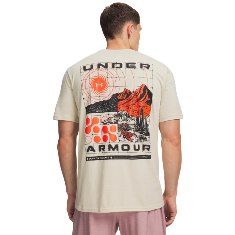 Męski t-shirt z nadrukiem Under Armour UA Defy The Elements - beżowy