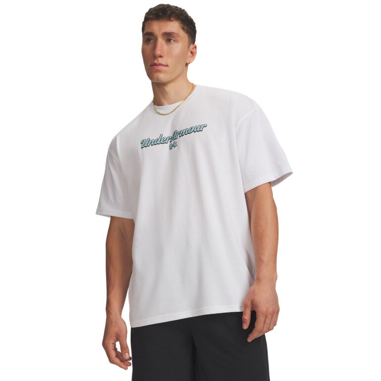 Męski t-shirt z nadrukiem Under Armour UA Heavyweight Wordmark - biały