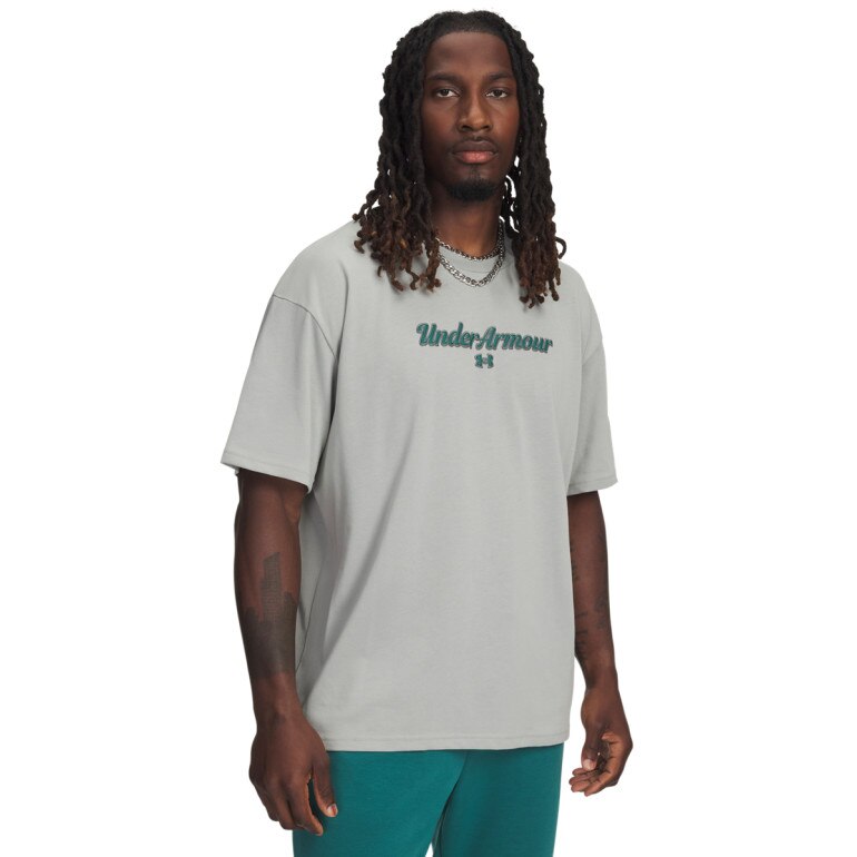 Męski t-shirt z nadrukiem Under Armour UA Heavyweight Wordmark - szary