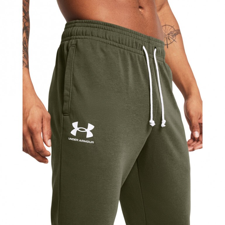 Męskie spodnie dresowe Under Armour UA Rival Terry Jogger - oliwkowe