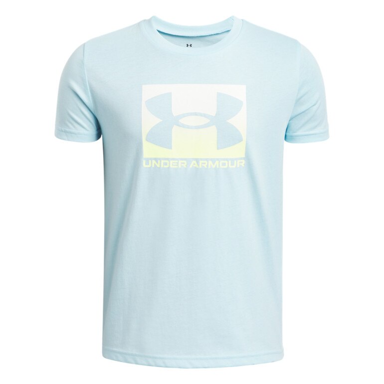 Chłopięcy t-shirt z nadrukiem Under Armour UA Boxed Sports - niebieska