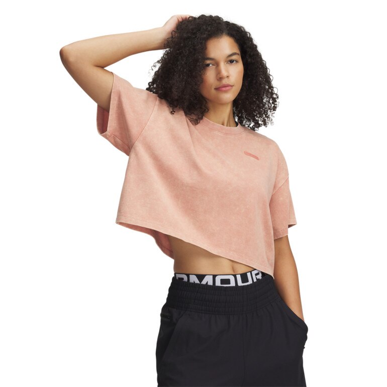 Damski t-shirt crop top Under Armour UA Heavyweight Wash SS - pomarańczowy