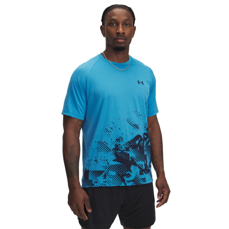 Męska koszulka treningowa Under Armour UA M Tech Fade SS - niebieska
