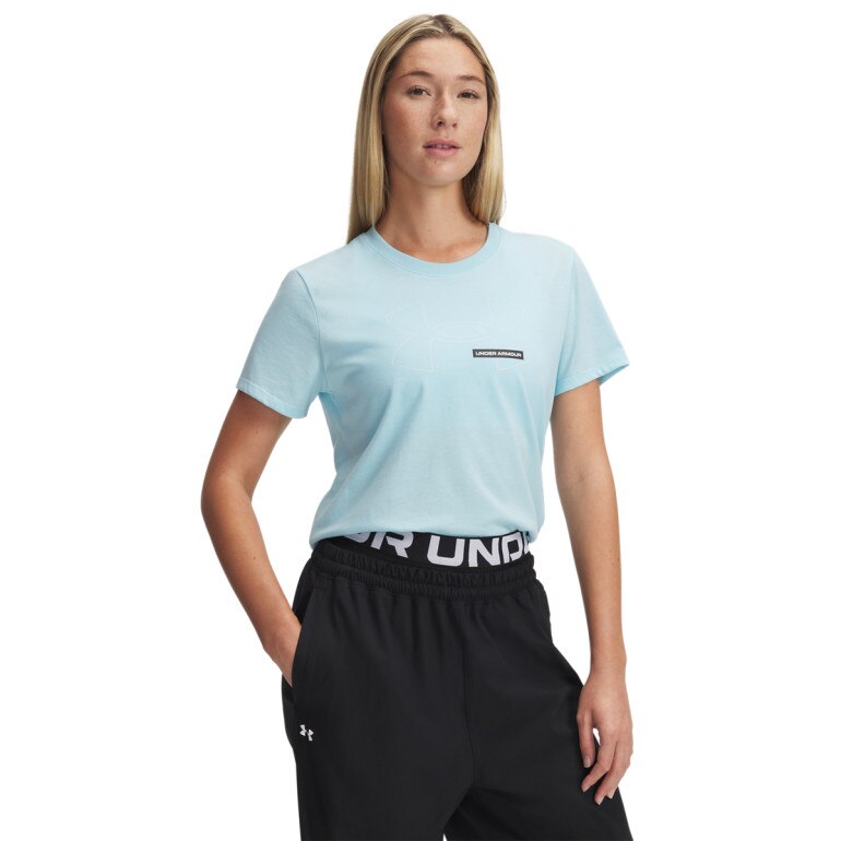 Damski t-shirt z nadrukiem Under Armour UA Rival Outline SS - niebieski