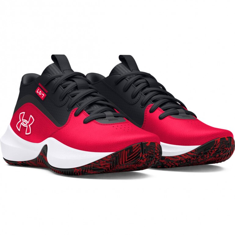 Dziecięce buty do koszykówki Under Armour UA Gs Lockdown 7 - czerwone 