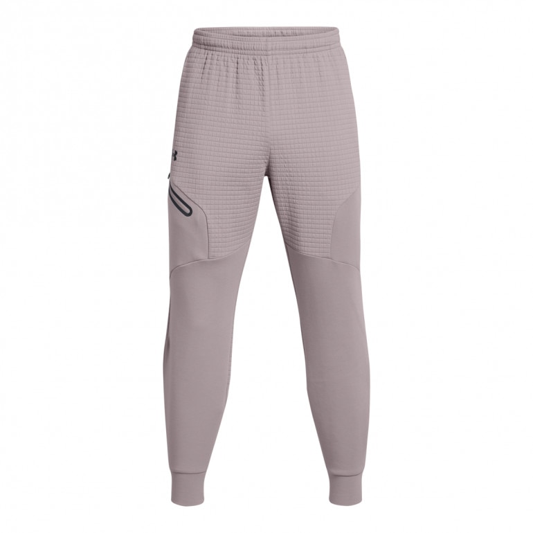 Męskie spodnie dresowe joggery Under Armour UA Unstoppable Fleece Grid - beżowe