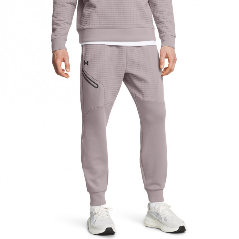 Męskie spodnie dresowe joggery Under Armour UA Unstoppable Fleece Grid - beżowe